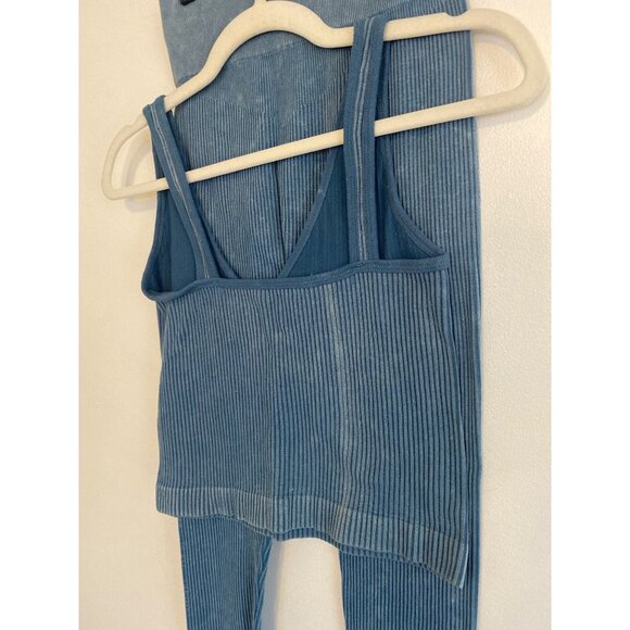 Aura Ribbed Blue Athletic Tank Top & Leggings Set Size M/L - Picture 3 of 5